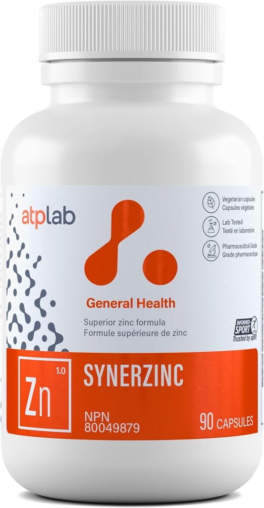 ATP LAB Synerzinc 90 capsules - Supplément de zinc végétalien pour hommes et femmes - Suppléments minéraux de zinc - Peau saine - Vitamines de zinc pour adultes