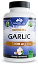 NaturaLife Labs Odorless Ail – 3 000 mg Équivalent par portion – 150 Softgels – Extrait concentré de bulbe d'ail avec huile d'olive extra vierge biologique – Non-OGM, sans gluten