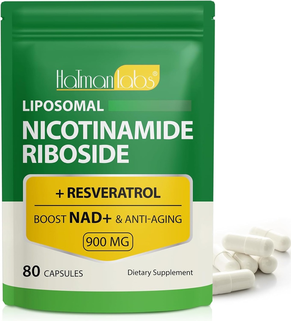 Supplément NAD - Liposomique Nicotinamide Riboside 900mg, Resvératrol, Quercetin - Supplément NAD haute pureté pour l'énergie, soutenir la santé cellulaire, l'endurance et le vieillissement en santé - Ultra Strength 80 Capsules