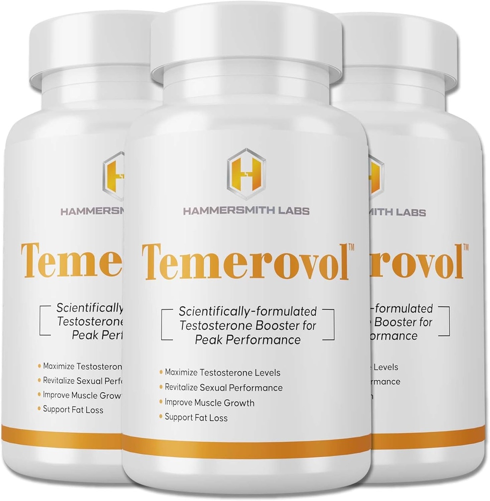 Temerovol - Supplément Homme - Améliore l'énergie, la force et la libido - Lean Muscle Builder, 60 Capsules - 3 Bouteilles