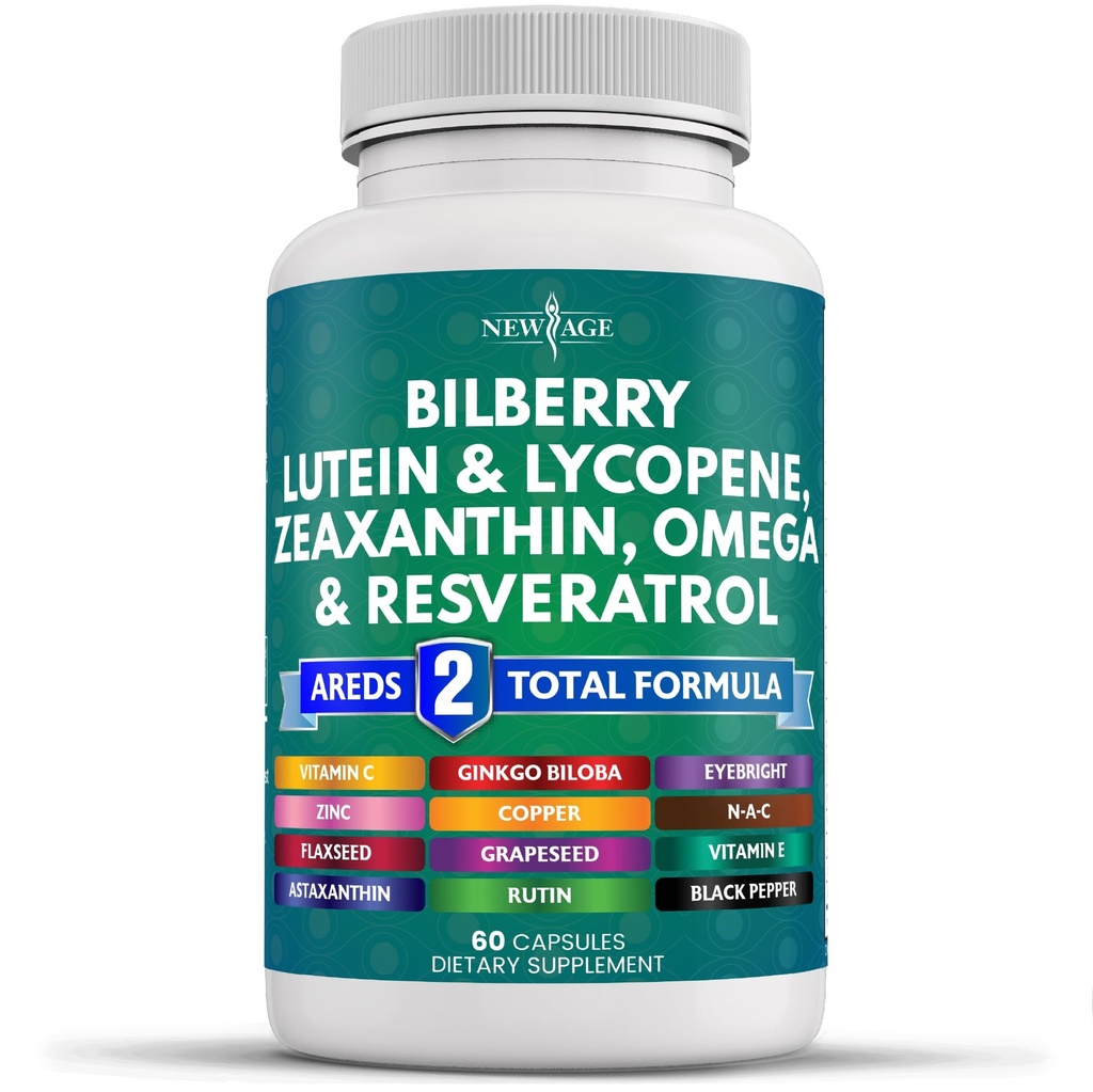 NOUVEAUX AGE Vitamines pour la santé des yeux avec la lutéine et la zéaxanthine Lycopène Resvératrol Graines de raisin Astaxanthine - Vitamine des yeux - Compte 60