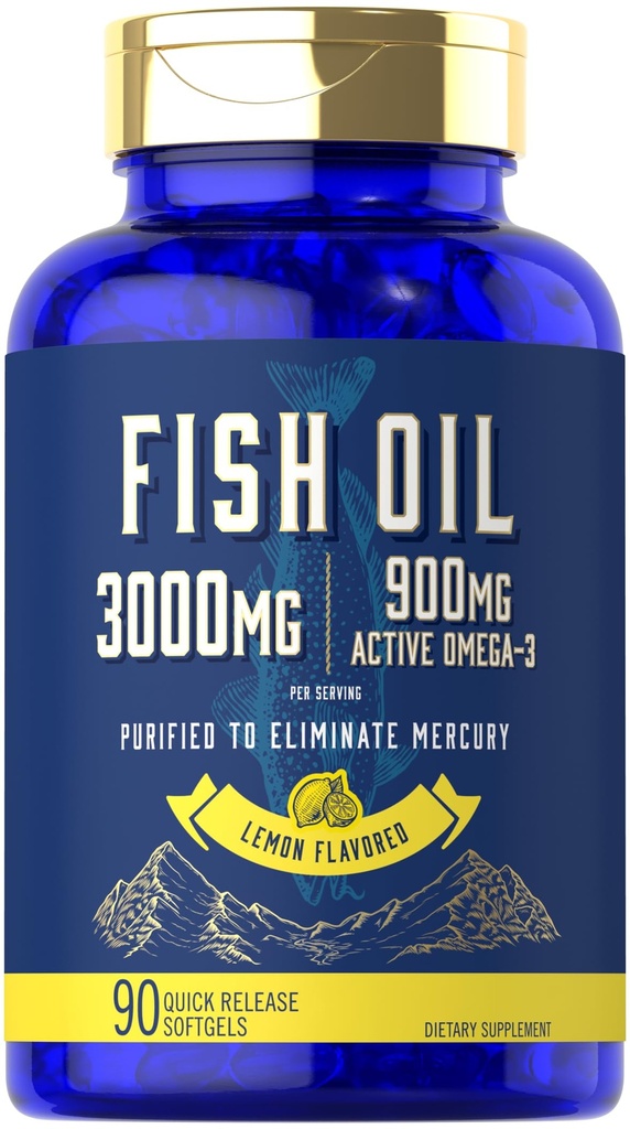 Huile de poisson de Carlyle 3000mg.900mg Oméga 3.90 Softgels.