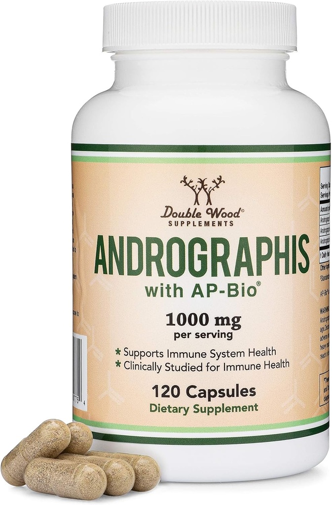 Andrographis Capsules Max Andrographides - 1 000 mg Taille de la portion (120 capsules) avec AP-Bio (extrait de Paniculata d'Andrographis Patented) - cliniquement étudié pour le système immunitaire santé par double bois
