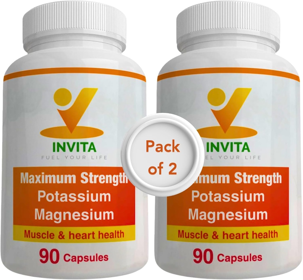 Invita Potassium Supplément de magnésium (180 gélules) Complexe de magnésium de potassium à haute absorption avec aspartate et chlorure - soutient la santé cardiovasculaire, musculaire et nerveuse - sans OGM et sans gluten