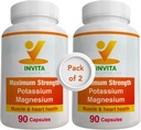 Invita Potassium Supplément de magnésium (180 gélules) Complexe de magnésium de potassium à haute absorption avec aspartate et chlorure - soutient la santé cardiovasculaire, musculaire et nerveuse - sans OGM et sans gluten