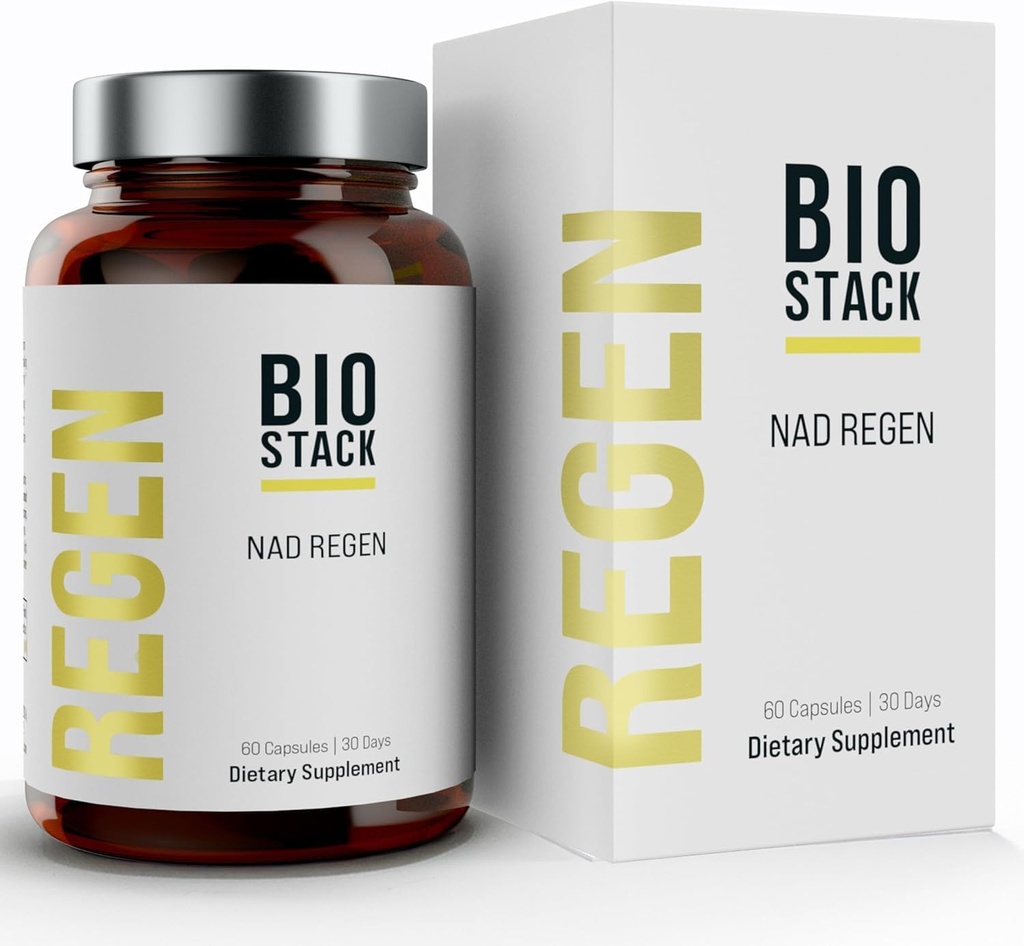 BIOSTACK NAD Regen - Advanced NAD+ Supplément avec NAD3, Yüth Spermidine, Resvératrol, Niacinamide , NMNH Alternative , anti-vieillissement, longévité et santé cellulaire, complexe vitamine B3 (180 capsules)