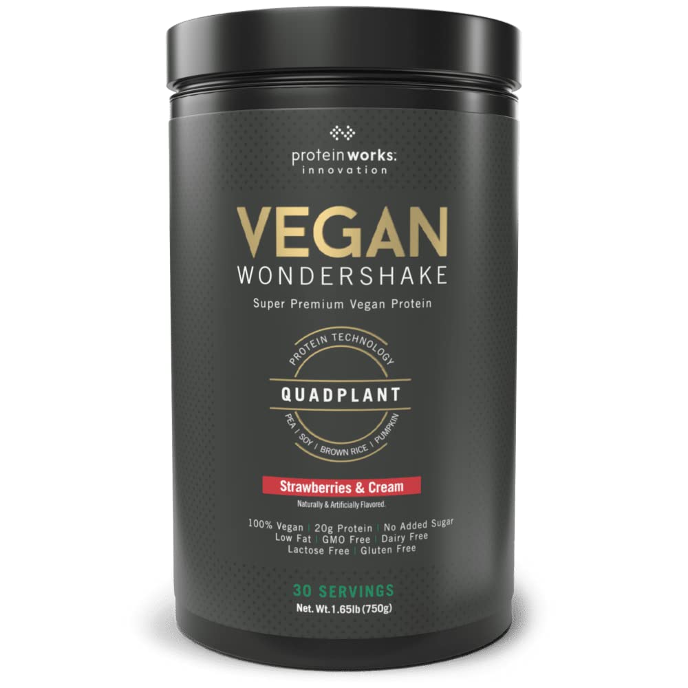 Protéines Works - Vegan Wondershake de Vegan Protein Shake de Vegan Super lisse, goût étonnant de 30 portions Fraises et crème