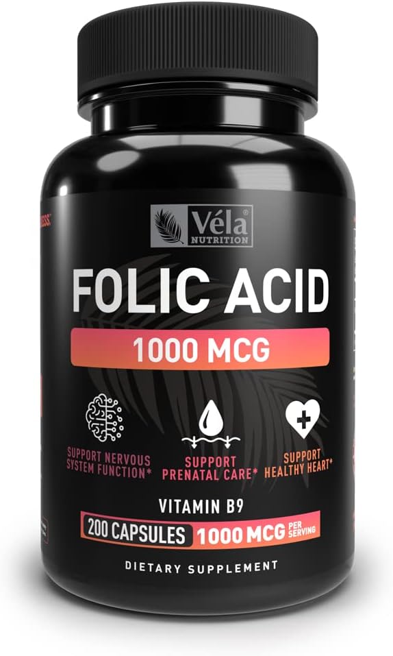 Supplément à l'acide folique $ 1 000 mcg par portion, 200 capsules $ Soutenir la santé cardiaque, Supplément de soutien prénatal $ Non-OGM, 3e partie testée