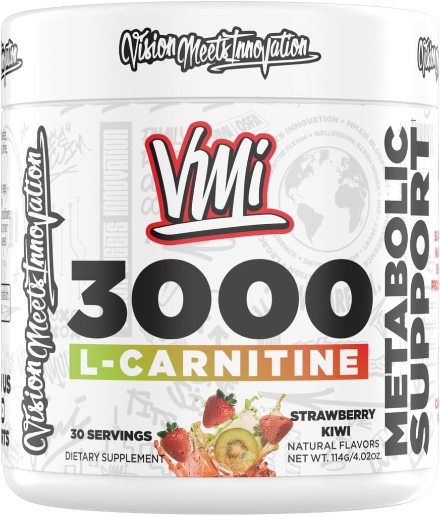 VMI Sports L-Carnitine 3000 Powder | 3000 mg L-Carnitine | Metabolic Support Maximum Absorption Formula | Great Taste for Men & Women | 30 Servings (30 Servings, Strawberry Kiwi)