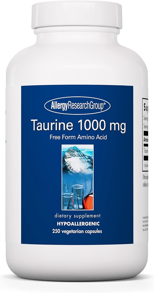 Groupe de recherche sur l'allergie Supplément Taurine 1000mg - Soutien cardiovasculaire, Acid Amino de forme libre, Capsules pures, organiques et végétariennes - 250 Nombre