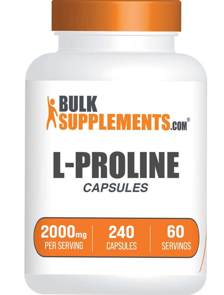 BulkSupplements.com Capsules L-Proline - Supplément acide amino, L-Proline 2000mg, Suppléments Proline - Sans gluten, 4 Capsules par portion, 240 Compte (paquet de 1)