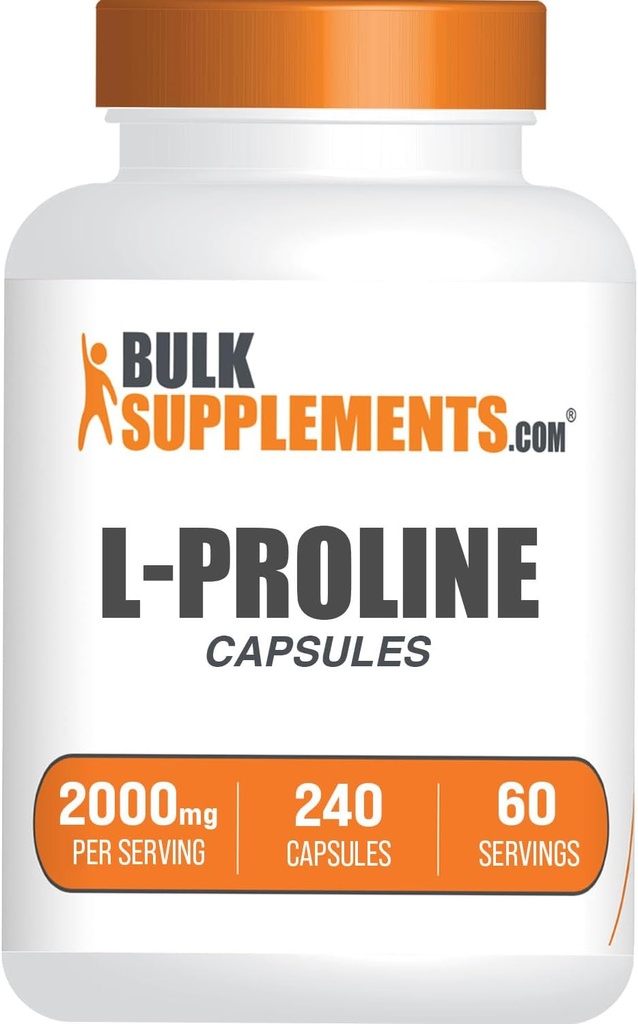 BulkSupplements.com Capsules L-Proline - Supplément acide amino, L-Proline 2000mg, Suppléments Proline - Sans gluten, 4 Capsules par portion, 240 Compte (paquet de 1)