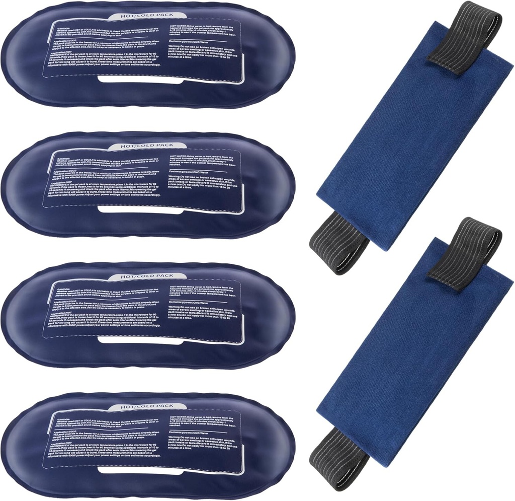 Paquets de glace pour blessures Réutilisables, 4 packs de gel chaud et froid et 2 packs d'enveloppes souples réglables pour les épaules du dos Arms Les genoux et les jambes Récupération des blessures, Allégation de la douleur articulaire et musculaire