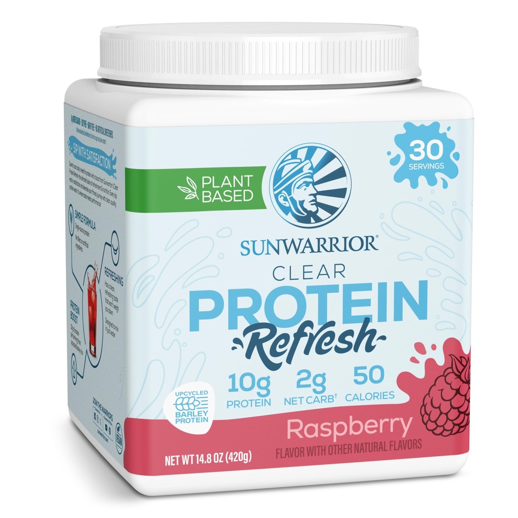 Sunwarrior poudre de protéines claires à base d'eau végétale mélange, végétalien et rafraîchissant protéines et supplément d'hydratation 10g par service aromatisé framboise 420g Tub 30 portions