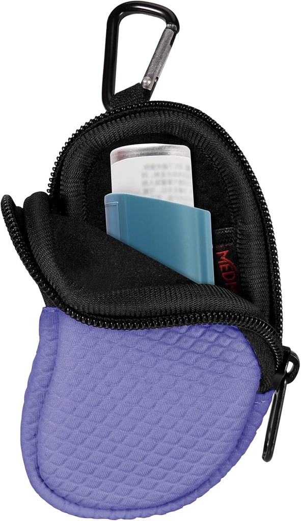 Porte-inhalateur en asthme néoprène, Holster de transport portatif de protection, étui de transport léger avec pince de carabine et poche en mesh à l'intérieur, inhalateur non inclus (cas seulement) (violet)