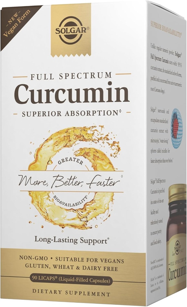 Solgar Full Spectrum Curcumin - 90 LiCaps - Superior Absorption - Brain, Joint & Immune Health - Non-GMO, Vegan, Gluten Free, Dairy Free - 90 Servings