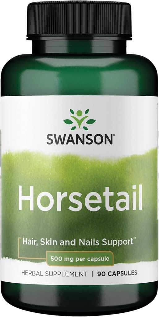 Swanson Horsetail - Supplément à base de plantes pour soutenir la santé des cheveux, de la peau et des ongles - Ingrédients naturels pour la santé des os et le traitement urinaire - (90 capsules, 500mg chacune)
