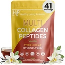 Protéines pour un mode de vie sain - Peptides multicollagènes hydrolysés Poudres de types I, II, III, V et X - Fovine de l'herbe, poulet sauvage, marin et de portée libre - sans gluten (Vanilla, 16 oz)