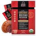 Extrait de champignons Reishi bio Poudre de fruits et de corps 35 % Beta Glucan – 100% Pure, Premium et bio – 30 portions–Ganoderma Lucidum, Lingzhi, Thé