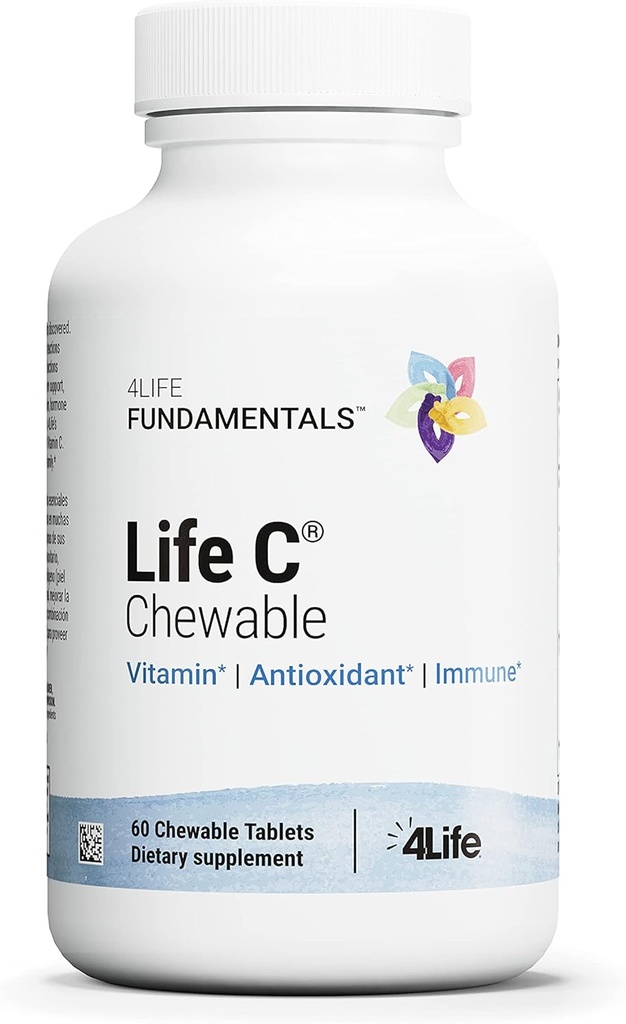 4Vie C - 7 formes actives de vitamine C pour le soutien immunitaire, l'absorption des nutriments et les avantages - Arôme des agrumes - 60 comprimés à croquer
