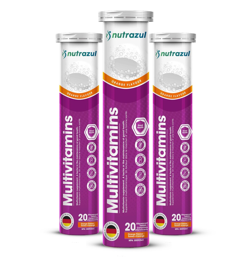 nutrazul Multivitamin Effervescent Tablets, Supplement for Daily Wellness & 9 Essential Vitamins, Contains Vitamin with Vitamin C & B Complex, Orange Flavor, 60 Tablets