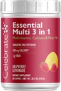 Célébrez les vitamines 3-en-1 Multivitamine bariatrique avec un mélange de citrate de calcium - 500mg Calcium, sans gluten, sans sucre - Mélange de poudre pour chirurgie post-baratique - Lémonade Rasp (60 portions)