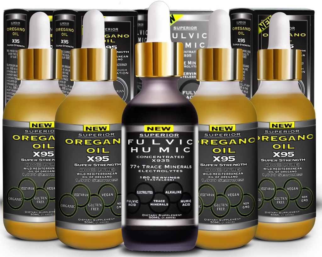 Acides fulvic Humic Ionic Trace Minéraux gouttes avec électrolytes Plus gouttes d'huile d'origan Super-résistance Plus Versatile puis huile d'origan Softgels et Capsules