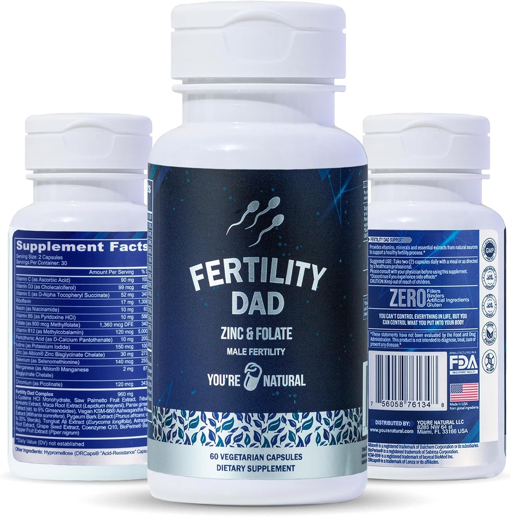 Vous êtes des vitamines de fertilité masculine naturelle, le nombre optimal de spermes, la motilité et la force, Ashwagandha, acide folique 800 mcg, magnésium, racine de maca, L-carnitine, vitamine C, E, D3, zinc 30 jours