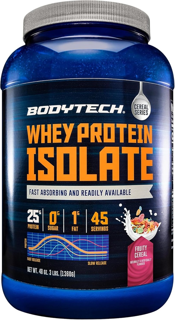 BODYTECH Whey Protein Isolate Powder - Fruity Cereal (3 lbs./46 Servings)