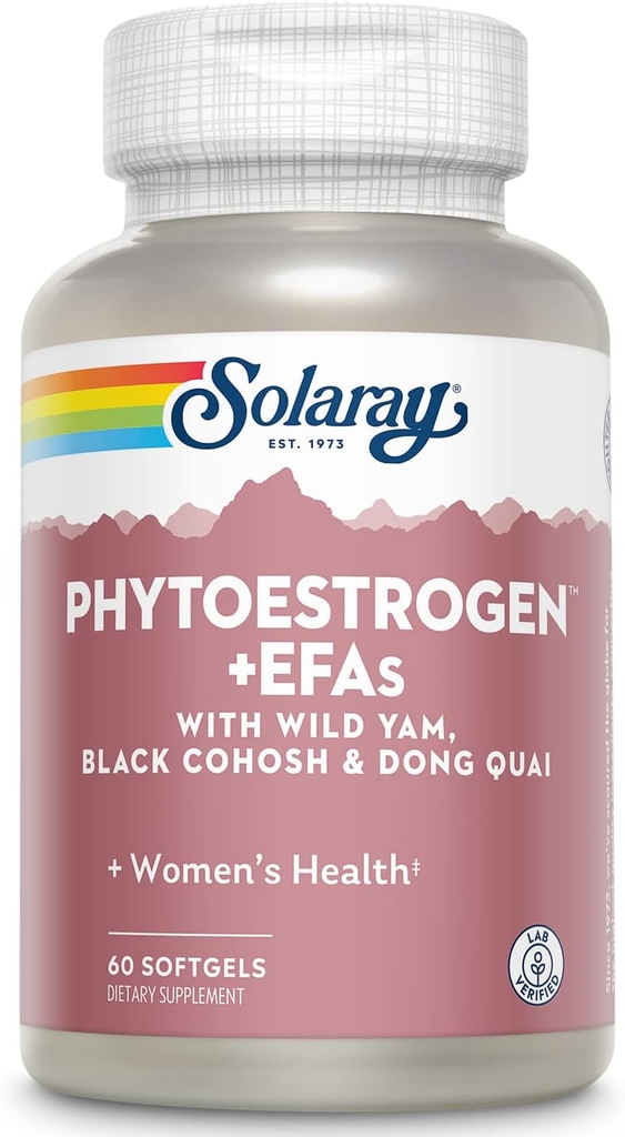 SOLARAY PhytoEstrogen Plus EFAs Soutien à la ménopause : Wild Yam, Black Cohosh, Soirée Primrose & Borage : 60ct, 30 Serv.