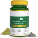 Fer naturel avec acide folique, zinc, vitamine C et vitamine B12 pour soutenir la production d'hémoglobine, stimuler l'immunité et maintenir le niveau de fer - 60 comprimés veg