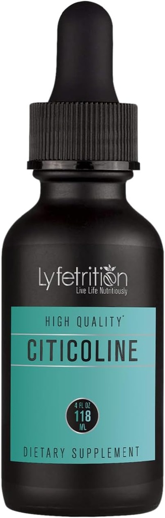 Lyfetrition Citicoline Liquid Drops 536 mg, 4 Oz Liquid, 220 Servings, Made in USA, Quick Absorption, Quality Potent Ingredients, Non-GMO, GMP Certified, Cruelty-Free Products