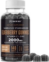 Sambucus Black Elderberry Gummies avec du zinc et de la vitamine C, 140 Gummies, le soutien immunitaire à croquer pour les adultes et les enfants, non OGM, Kosher, Pectine, Vegan, Delicious Berry Flavor