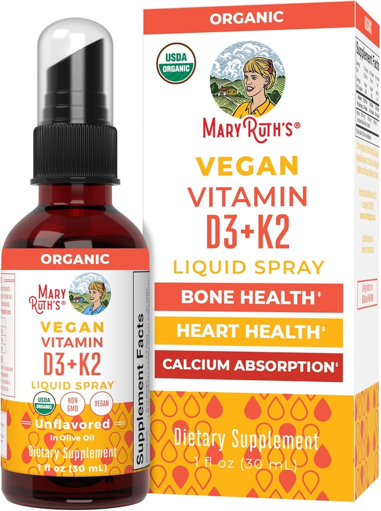 MaryRuth's Vitamin D3 | K2 | Liquid Spray | Supplement for Adults & Kids | Calcium Absorption Strong Bones | Vegan | Non-GMO | Gluten Free | 1 Fl Oz