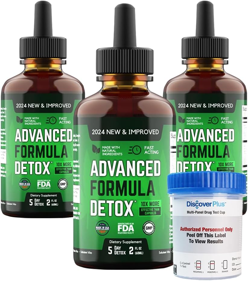 Salutem Vita™ Liquid Advanced Formula Detox - Detox Kit with Test Cup: Liquid Dietary Supplement for Total Body Cleanse - Supplement for Toxin Removal - 3 Pack - 2 Fl Oz (20 Servings)