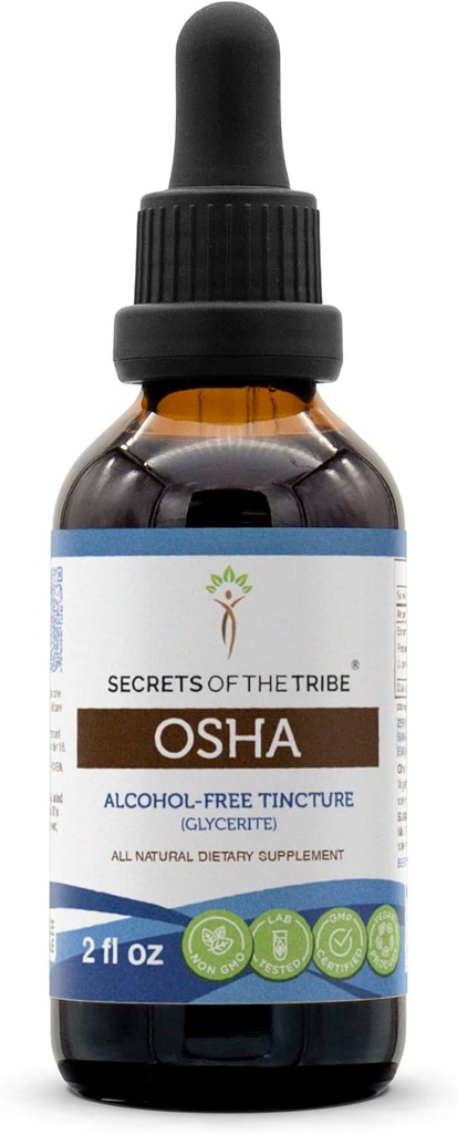 Secrets de la Tribe OSHA Tection Extrait sans alcool, gouttes d'herbes à haute capacité, Teinture faite de OSHA d'élevage responsable Ligusticum porteri Système respiratoire Santé 2 oz