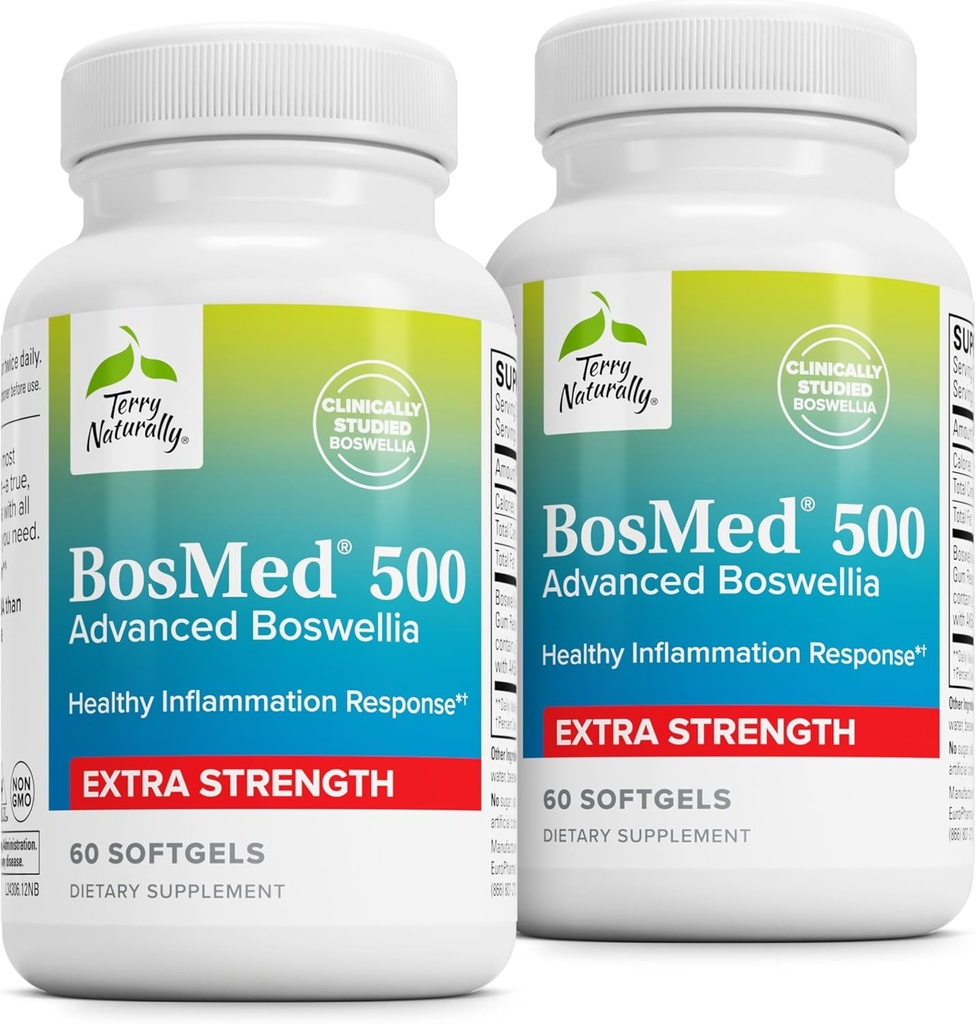 Terry naturellement BosMed 500 - Supplément d'extrait de Boswellia Serrata - Supplément alimentaire pour le soutien pulmonaire sain - Formule de supplément à base de plantes - 60 softgels (paquet de 2)