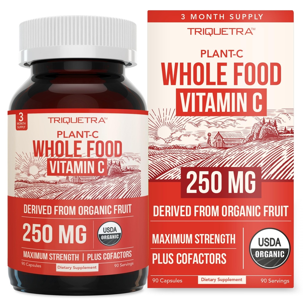Vitamine C organique Vitamine C dans les aliments entiers Vitamine C dans les fruits et l'absorption Cofacteurs - Vegan, Biodisponibilité accrue - Soutien immunitaire, Antioxydant, Santé Totale (90 portions)