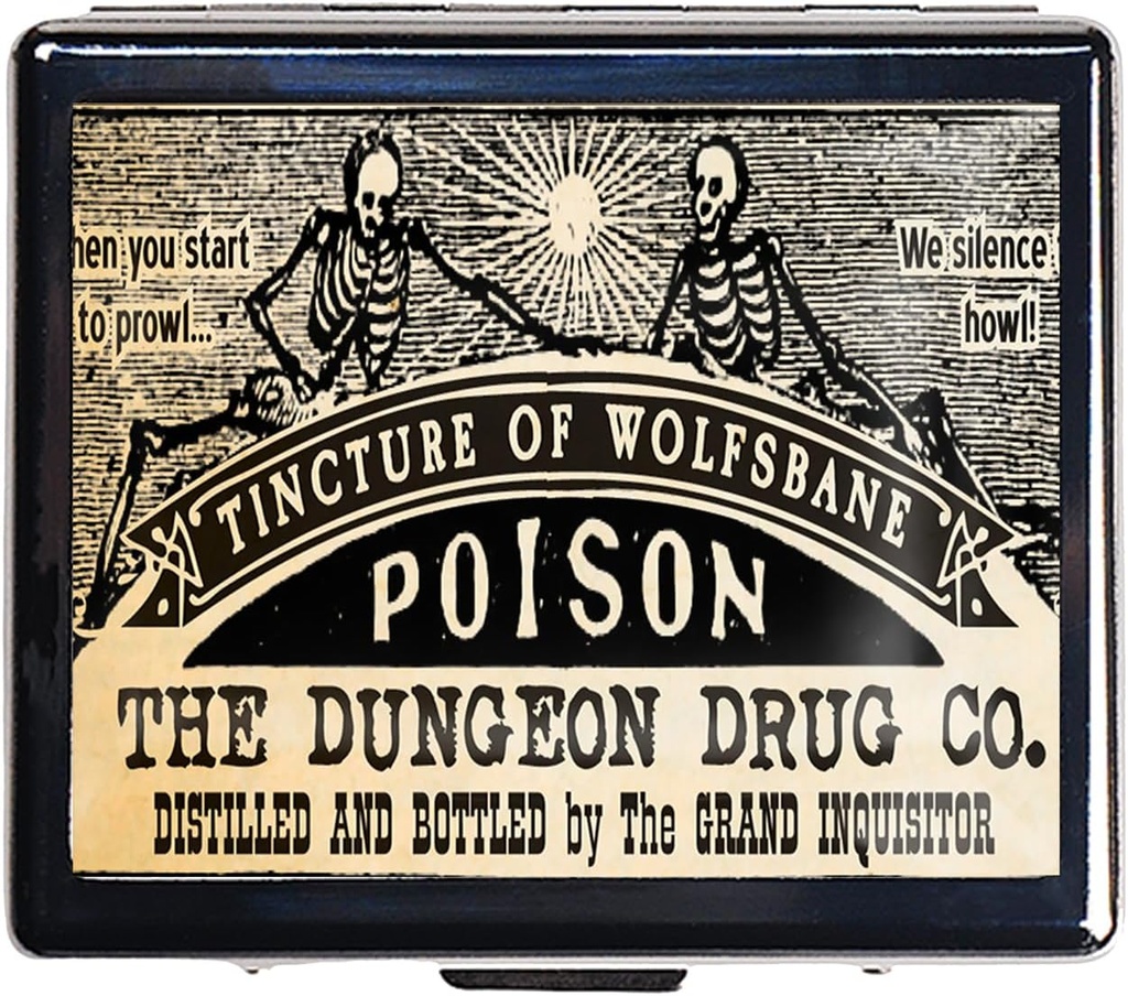 Silver Vintage Pill Box Boîte à pilules métalliques de 7 jours avec miroir et 8 compartiments Mignon organisateur de pilules de voyage pour la chasse (poison du crâne de la vigne)