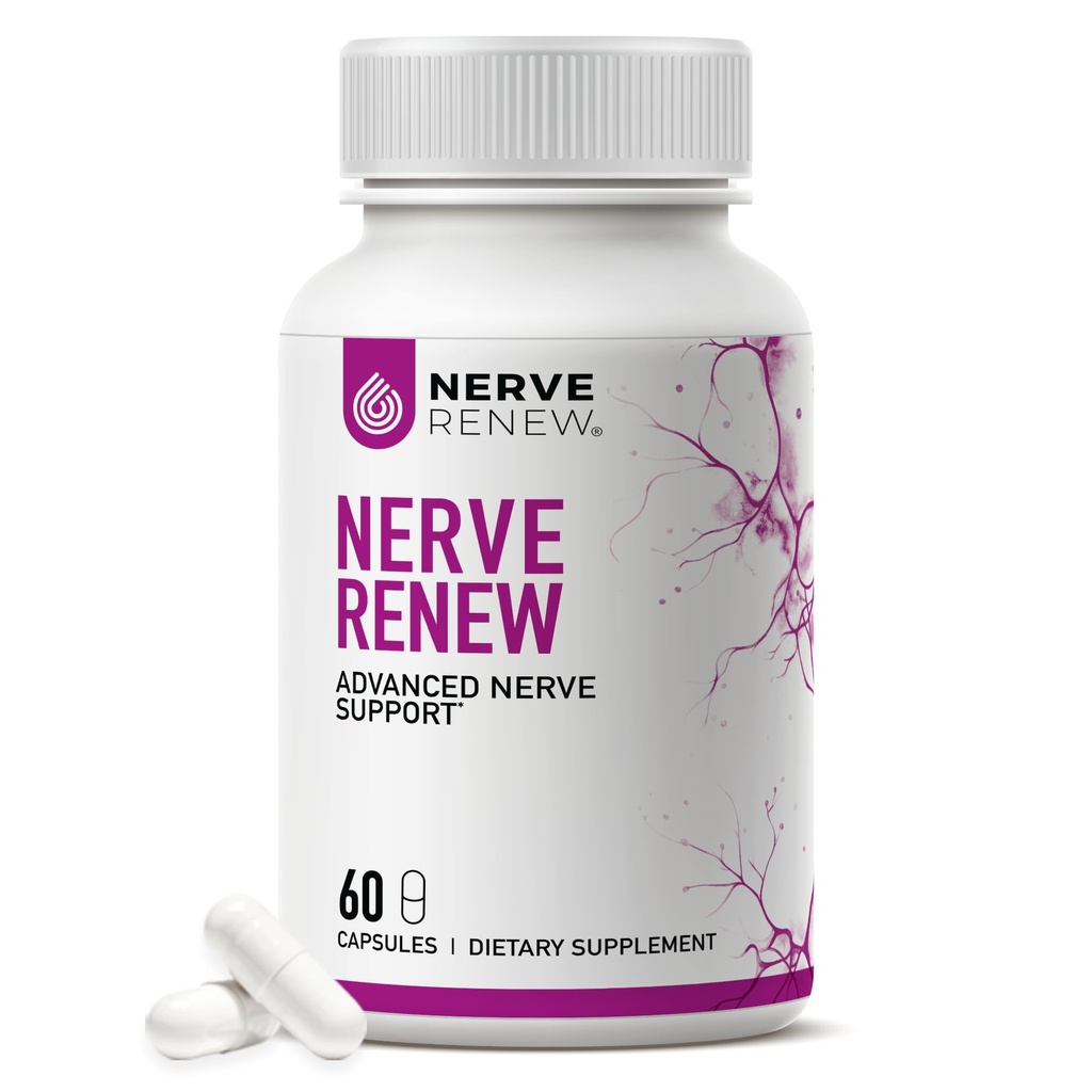 NERVE RENOW Support avancé Nerve - 300 mg Acide Lipoïque R-Alpha stabilisé, Complexe Vitamine B, Benfotiamine, Herbes pour un support à action rapide