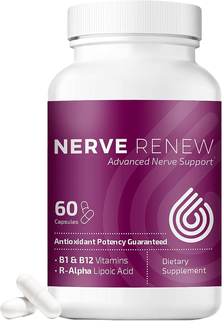 NERVE RENOW Support avancé Nerve - 300 mg Acide Lipoïque R-Alpha stabilisé, Complexe Vitamine B, Benfotiamine, Herbes pour un support à action rapide