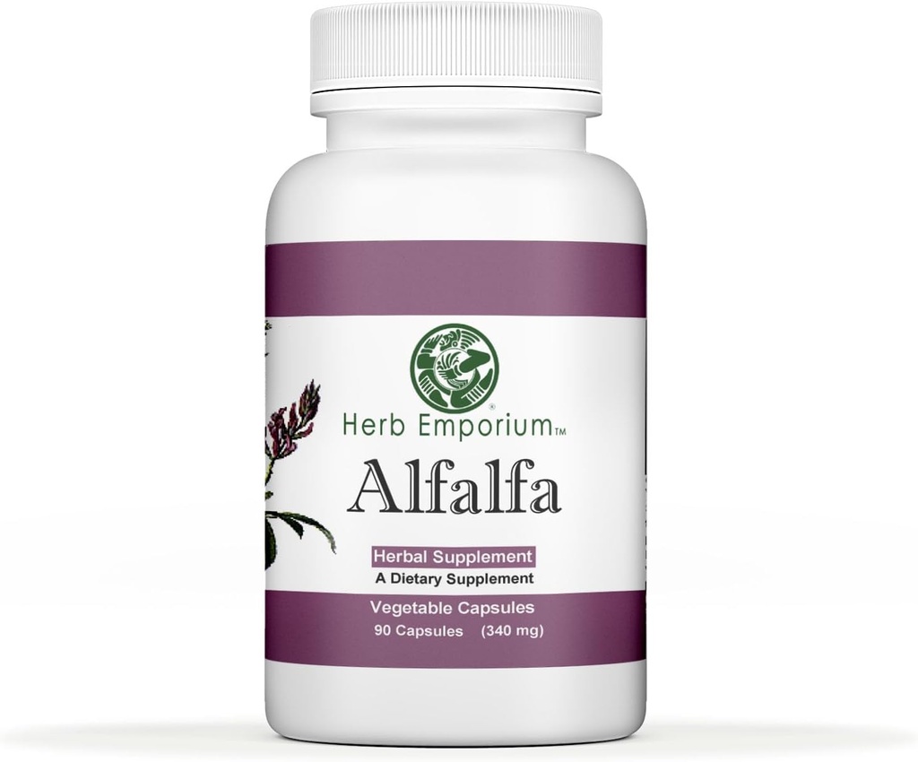 Herb Emporium Alfalfa (Medicago Sativa L, Alpalpa) Capsules 90 Capsules végétales (340 mg) Supplément à base de plantes pour une digestion saine (paquet de 1)
