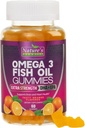 Omega 3 Huile de poisson Gommies, supplément de Gommy Omega 3 santé cardiaque avec haute absorption DHA et EPA, joint de force supplémentaire et soutien du cerveau, huile de poisson d'orange délicieuse huile de poisson de la nature - 60 Gommies