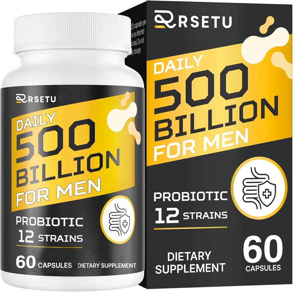 Probiotiques pour les hommes, 500 milliards UFC et 12 souches Hommes Probiotique avec canneberge curcuma, Goji, Gut Health pour les hommes, pour la santé digestive, Gut, Bloating & Gas, Immune, Soutien énergétique, 30 jours d'approvisionnement