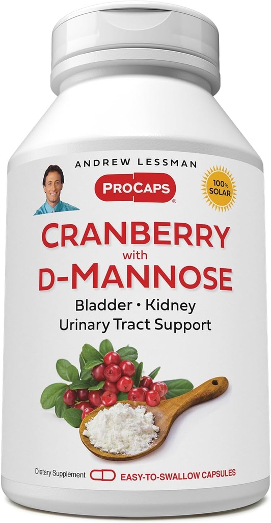 ANDREW MOINSMAN Cranberry with D-Mannose - 30 Capsules - Soutient la santé des baudriers, des reins et des urines. Concentration de canneberges normalisée à haute puissance et D-mannose. Capsules faciles à avaler
