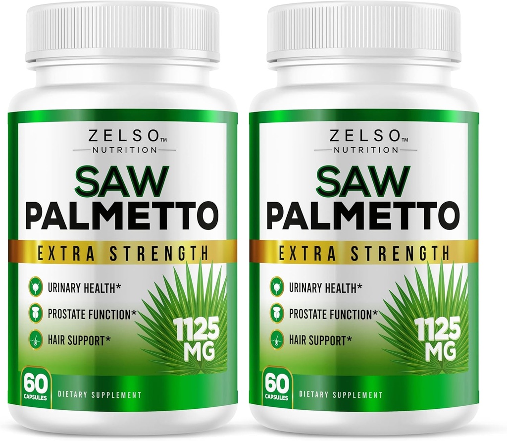 (2 Pack) Saw Palmetto Prostate Supplément pour les hommes, 3-en-1 avantages, DHT Blocker croissance des cheveux et bêta Blocker, santé urinaire, soutien de la fonction de la prostate, 2 mois d'approvisionnement