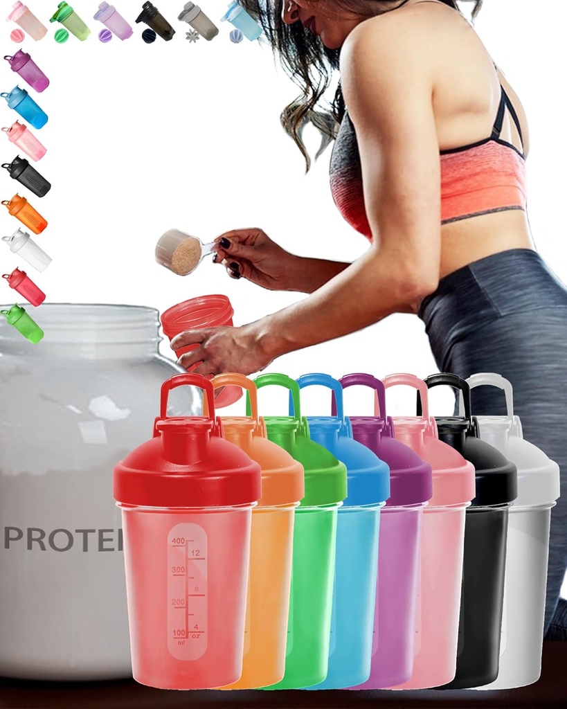 EBAT 16 Piece Set Colorful AntiDropBPAFREELeakProofProtein Shaker Bottle Value Pack w. Whisk Ball & ErgonomicDesign &, 8 Unique Color Value Pack (See Photo) for for Men/Women /