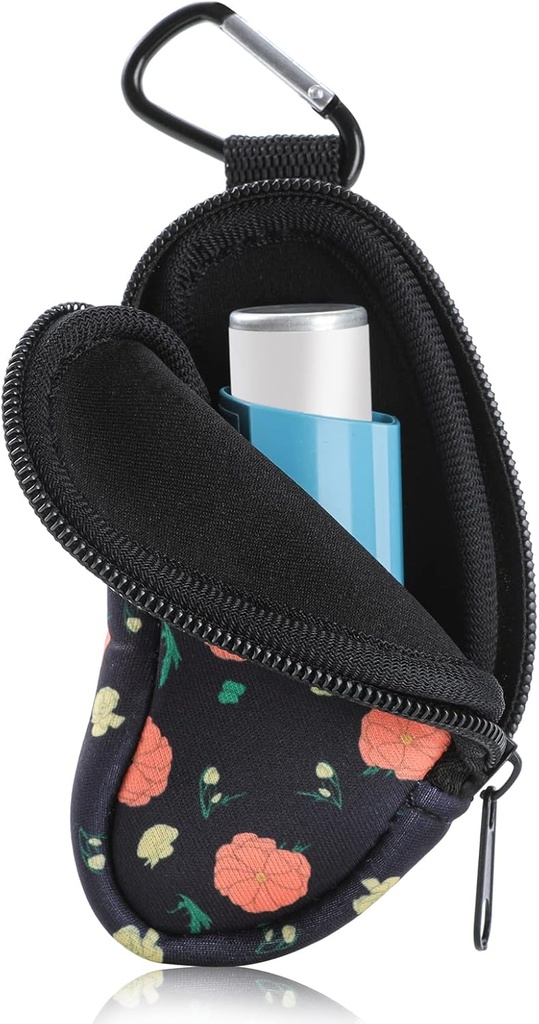 Porte-inhalateurs Asthme Protégez le porte-bag portable Neoprène Voyage Inhalateur Mini Sac pour Inhalateur en forme de L, Inhalateur non inclus (Fleur)