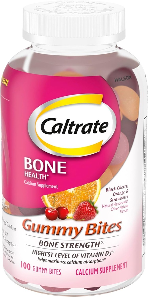 Supplément de calcium et de vitamine D, cerise noire, fraise, orange - 100 Nombre