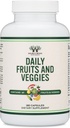Supplément aux fruits et légumes (mélange quotidien de 49 fruits et légumes différents, 23 légumes et 29 fruits) 1 500 mg portions, 180 capsules (sans remplissage, sans danger végétalien, sans OGM) par double bois